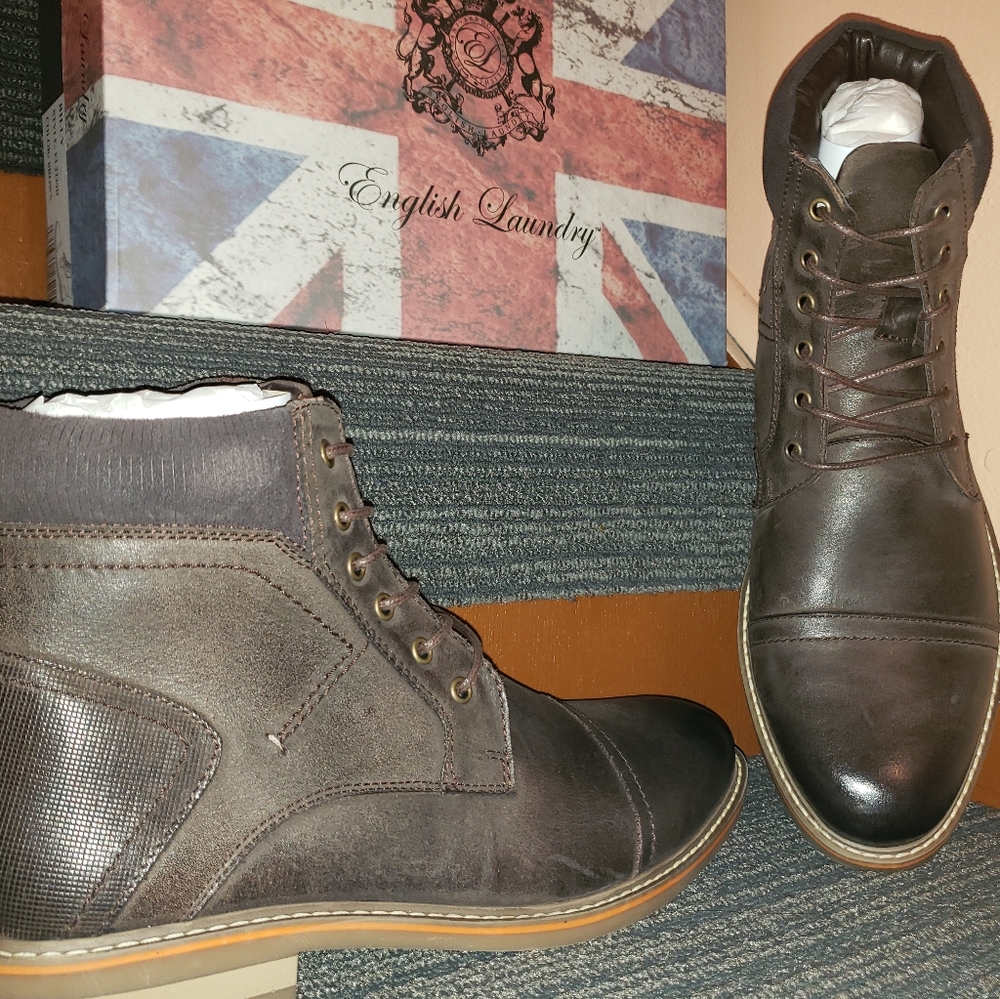 Mens leather brown boots size 10